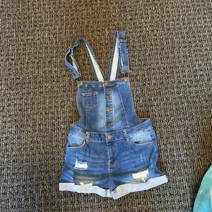 denim short overalls
